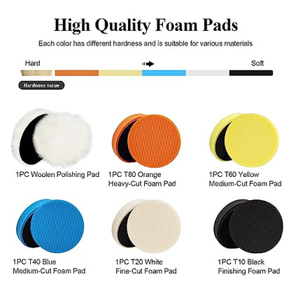 Autolock 3" Buffing Polishing Pads, 6Pcs 85mm Face for 3Inch Backing Plate | Compound Buffing Sponge and Woolen Pads, Cutting Polishing Pad Kit for Car Buffer Compounding, Polish and Wax - size: 3.5 Inch