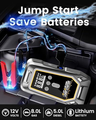 6000A Car Jump Starter with Air Compressor,Roadside Emergency | 150PSI,10-in-1 Car Jumper Starter Portable,LED Flashlight for Up to 10.0L Gas / 8.0L Diesel Engines,car battery charger