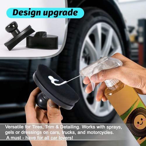 Yoseng Tire Shine Brush - Curved Brush Head & Large 3.8'' Tire Dressing Applicator with Storage Stand for Automotive Detailing, Car Enthusiasts, DIY Users (Vegan, Washable, Black) - color: Black