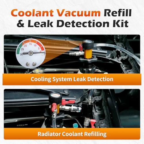 BELEY Coolant Vacuum Refill Kit with 5 Round Adapters 1 Conical Adapter | Radiator Cooling System Fill Tool with Dual-Movement Gauge for Leak Detection, Cooling Refill & Vacuum Coolant Fill