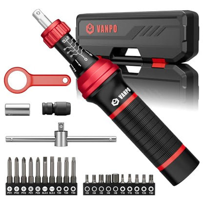 VANPO Torque Screwdriver, 10-70 In-lb, 24 Piece, Click Style for Gunsmith | 1 in-lb Increment, Grip ergonomics, 1/4 Inch Torque Wrench Screwdriver Set with S2 Bits for Electronics,Bike & Mounting - size: 10-70 inlb