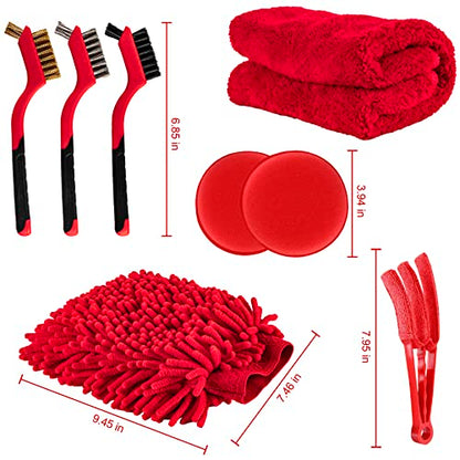 Amiss 18 PCS Car Cleaning Tools Kit, Car Detailing Brush Set with Driller Attachment Set, Car Wash Kit, Car Cleaning Brushes for Cleaning Interior, Exterior, Wheels, Etc. (Red)