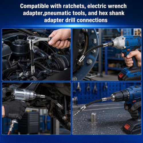 3Pcs Flexible Socket Extensions Cable,Flexible Ratchet Extensions Rods,Universal Extensioni Rod for Electric Wrench Socket, Extension Rod for Automotive Tools,Suitable for Narrow Maintenance Areas