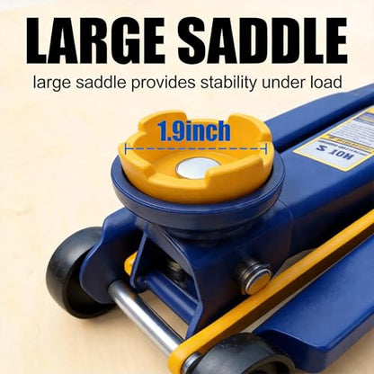 2 Ton Low Profile Hydraulic Floor Jack, 4000 lbs Capacity Trolley Jack with Single Piston Lift Pump, 5-1/8" to 13" Lifting Range, Heavy Duty Steel Car Jack for Sports Cars, Sedans & SUVs, Blue