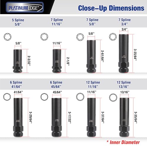 PlatinumEdge Lug Nut Key Set, 16 Pieces SAE & Metric Wheel Lock Removal Tool Kit, Cr-Mo Steel