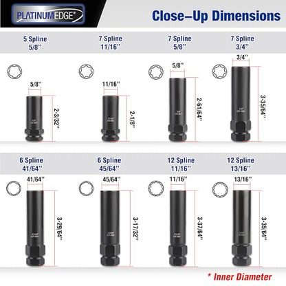PlatinumEdge Lug Nut Key Set, 16 Pieces SAE & Metric Wheel Lock Removal Tool Kit, Cr-Mo Steel