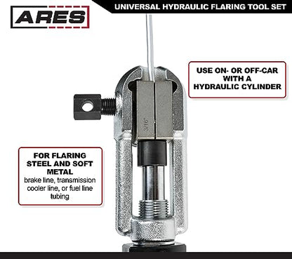 ARES 18010 - Universal Hydraulic Flaring Tool Set - Create 45 Degree Single or Double Flares, ISO and DIN Bubble Flares, Push Connect Flares and GM Fuel Line Flares - size: Universal Hydraulic Flaring Tool