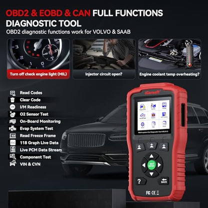 iCarsoft OBD2 Scanner for Volvo/Saab, VOL V1.0 All Systems in-Depth Diagnostic Tool, Oil Reset/SAS Reset/Live Data, Code Reader Scan Tool, CAN-FD Supported -Lifetime Free Updates - style: For VOLVO/SAAB