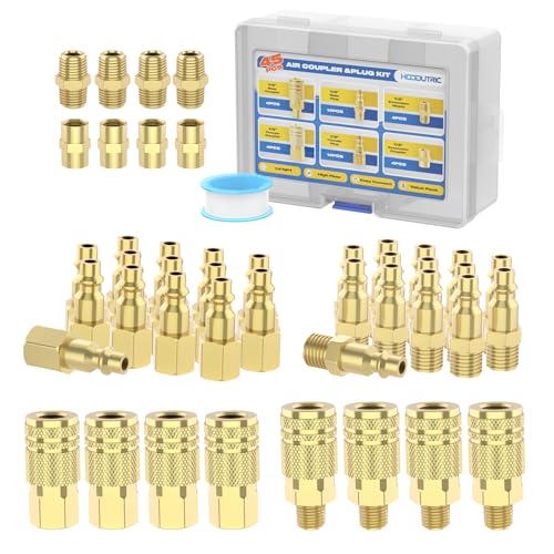 45Pcs Air Coupler & Plug Kit, Hoodutric 1/4" NPT Air Hose Fittings,Quick Connect Air Tool Fittings,Industrial Grade M/D Type Air Compressor Accessories