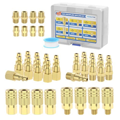 45Pcs Air Coupler & Plug Kit, Hoodutric 1/4" NPT Air Hose Fittings,Quick Connect Air Tool Fittings,Industrial Grade M/D Type Air Compressor Accessories