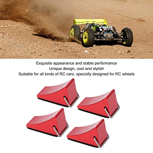 4PCS RC Model Car Wheel Chock, Aluminum Alloy RC Wheel Chock with Anti - Slip Bottom, Durable Tire Stopper for Gen8 Axial SCX10 and Universal RC Cars (Red) - color: Red