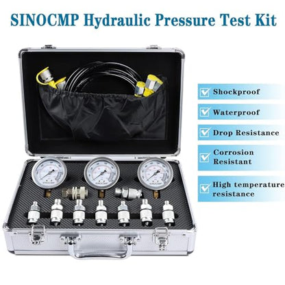 Hydraulic Pressure Test Kit with 3 Gauges 25/40/60 Mpa, 9 Couplings, 3 Test Hoses, Hydraulic Gauge Tester Set for Excavator Construction Machinery - size: Silver 3 gaugs 9 couplings
