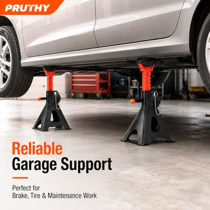 Jack Stands, 3 Ton (6,000 lbs) with Double Locking Pins Capacity Car Jack Stand, Adjustable Height Floor Jack for Lifting SUV Pickup Truck Car and UTV/ATV Car Lift, 1 Pair - color: Black Orange