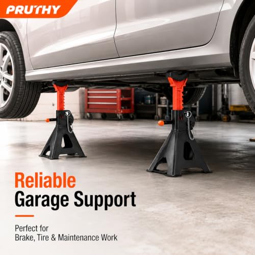 Jack Stands, 3 Ton (6,000 lbs) with Double Locking Pins Capacity Car Jack Stand, Adjustable Height Floor Jack for Lifting SUV Pickup Truck Car and UTV/ATV Car Lift, 1 Pair - color: Black Orange