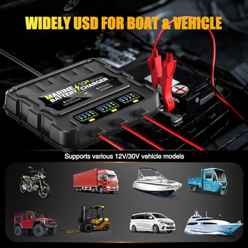 3 Bank Marine Battery Charger 30A (10A/Bank) 10X3, 12V,Waterproof,lifepo4 Boat Battery Charger Maintainer and Desulfator for AGM, Lithium,Deep-Cycle Batteries Boat Accessories - size: 3 Bank(30A)