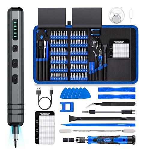 Mini Electric Screwdriver Set 140-IN-1: Small Electric Screwdriver Cordless | 120 Precision Bits, 5 Torque Settings, 4 LED Light, Magnetic Power Screwdriver Repair Tool Kit for PC RC Electronics - color: Blue
