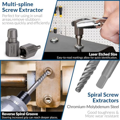 Screw & Bolt Extractor Set and Left Hand Drill Bit Kit, 54 PCS | Easy Out Stripped Screw Remover, Hex Adapter, Lug Nut Remover, For Broken, Damaged, Rusted, Rounded-Off Studs - color: 54-piece