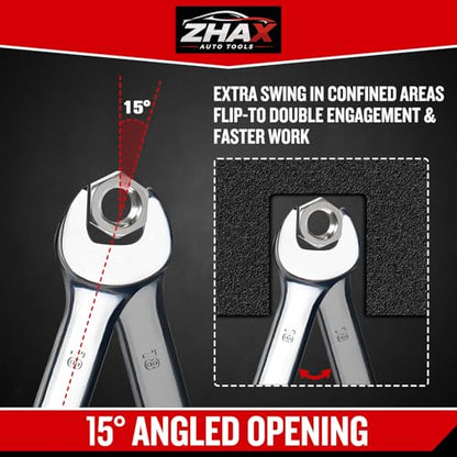 zhax 18mm Metric Combination Wrench, 12 Point Box End, 15 Degree Offset Design, Mirror Polish Finish, Forged CR-V Steel, Hand Tools for Mechanics, Ideal for Auto and Home Repair - size: 18mm