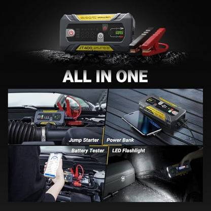 LOKITHOR JT400 12V Jump Starter and Battery Tester 2-in-1, 2500A Battery Jumper Starter Portable for Up to 8.5L Gas & 6.5L Diesel Engines, 100-2000 CCA Load Capacity Automotive Load Tester (Yellow) - color: Yellow