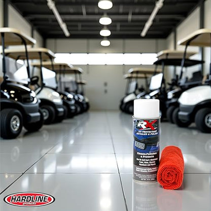 Hardline Products USA RX UV Protectant Golf Cart Detailer & Polish – Restores Vinyl Windows, Polycarbonate Windshields & Plastic Trim – Anti-Static – Cleaning Kit with Microfiber Towel - RXCT