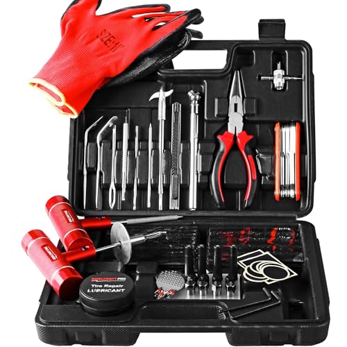AWELCRAFT 108-Piece Heavy Duty Tire Repair Kit – Professional Flat Tire Plug Set with T-Handle Tools, 4-Way Valve Tool, Pliers, Storage Case - size: 108 Piece Repair Kit