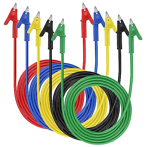 Sumnacon 5Pcs Dual Ended Alligator to Alligator Clips, 15A Alligator Clip Leads with Insulators Clips, 5 Colors 6.56/2m Flexible Alligator Clip Wires for Electrical Testing - size: 6.56ft/2m
