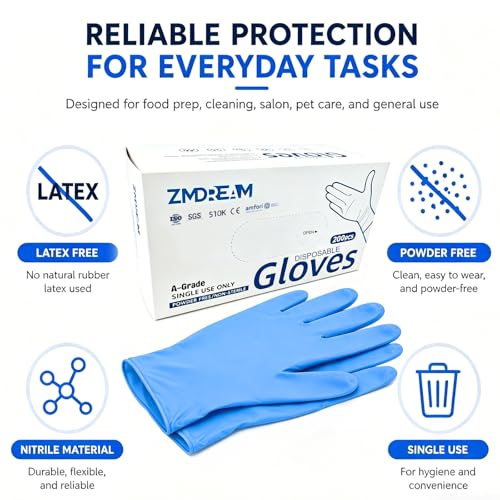 ZMDREAM Nitrile Gloves 4-mil Thick 200 & 2000 Counts Latex-Free, Powder-Free, Textured Grip 4 Sizes for Exam, Food Service - size: Large
