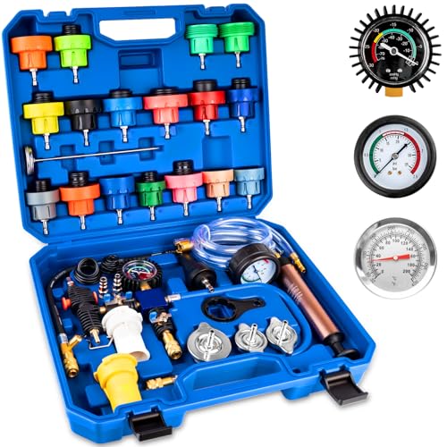 31PCS Coolant Pressure Tester Kit, Radiator Pressure Tester and Vacuum Refill Kit for Automotive Cooling System, Includes 23 Adapters