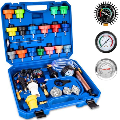 31PCS Coolant Pressure Tester Kit, Radiator Pressure Tester and Vacuum Refill Kit for Automotive Cooling System, Includes 23 Adapters