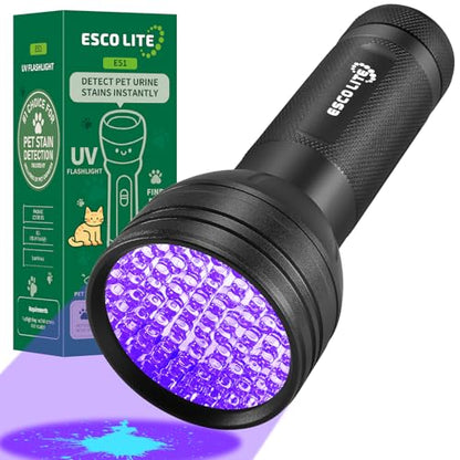 ESCO LITE Black Light for Pet Urine Detection UV Flashlight 395nm Pet Urine Detector Light for Cat Pee and Dog Stains Carpets Floors - size: 51 LED