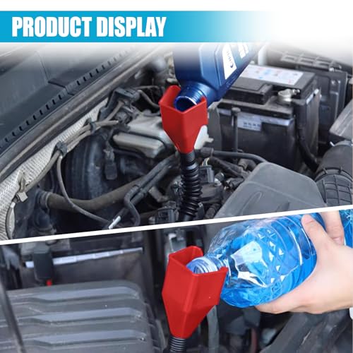 Flexible Car Fuel Funnel, Foldable Clasp Gasoline Funnels, Red | Retractable Plastic Automotive Oil Exchange Funnels, Universal Draining Tool for Cars and Motorcycles - color: Red