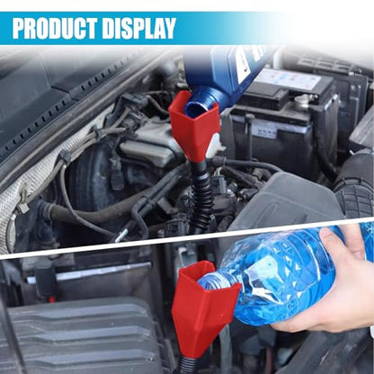 Flexible Car Fuel Funnel, Foldable Clasp Gasoline Funnels, Red | Retractable Plastic Automotive Oil Exchange Funnels, Universal Draining Tool for Cars and Motorcycles - color: Red