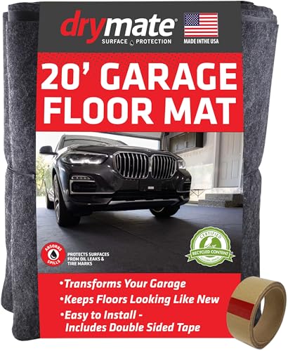 Drymate Garage Floor Mat, (20' x 7'4"), Protects Surfaces, Transforms Garage, Absorbent, Waterproof, Durable (USA Made) (Charcoal) (Includes Double Sided Tape) - size: 7'4" x 20' (Rectangular)
