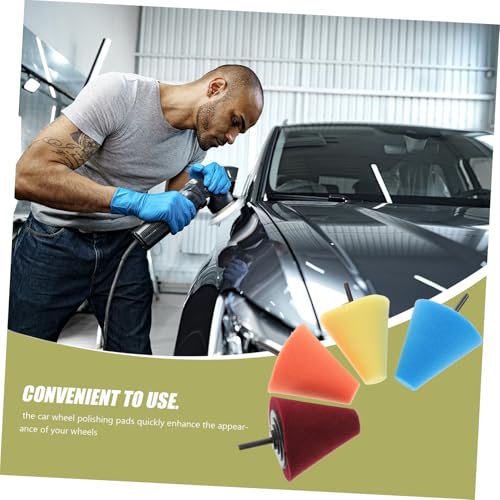 Veemoon 4pcs Cone Buffing Pads for Car Wheel Polishing Detail Sponge for Automotive Wheel Care Multifunctional Drill Polishing Kit for Vehicle Hub Cleaning