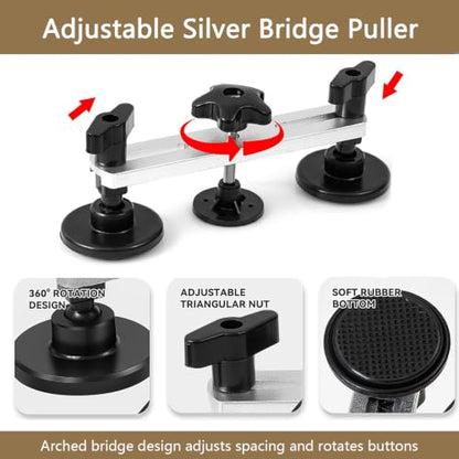 Paintless Dent Repair Kit Professional Auto Body Puller Tool - 8 Pack | Double pole bridge dent puller with 7 tabs for small dents on auto body, fridge door, and washer - size: Dent Puller Kit-8 Pack