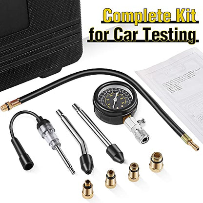 9 Pieces Automotive Compression Tester Kit and Spark Plug Tester, Universal Car and Motorcycle Engine Testing Tools for Cylinder Pressure Gauge (Black) - color: Black