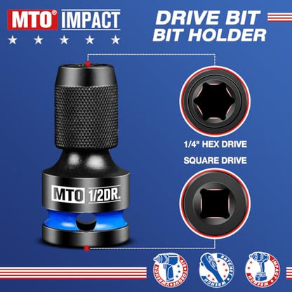 MTO 1/2 3/8 1/4-Inch Square Drive to 1/4-Inch Hex Socket Adapter, 3PCS Quick Release Impact Bit Holder, for Impact Wrench Ratchet, CR-MO