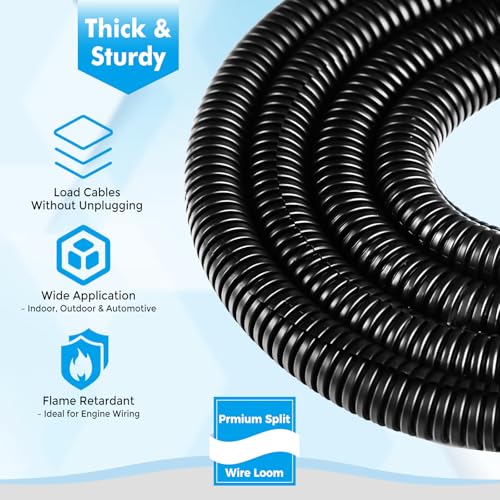 Automotive Wire Loom Flame Retardant Split Wire Loom Tubing Assortment Wiring Loom Kit Plastic Cover Electrical Covering Conduit Protective Wire Wrap Cable Sleeves Black 1/2" x 125 Ft - size: 1/2" x 125 ft