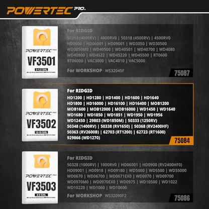 POWERTEC PRO VF3702 Size A Wet Pickup Shop Vac Bags for Ridgid 4 Pack, VF3502 12-16 Gal. Wet or Dry Dust and Debris Collection Dust Bags for Ridgid HD1200, HD1400 Wet Dry Vac (75084-P2) - size: VF3502 (Size A), style: Wet Use (4PK)
