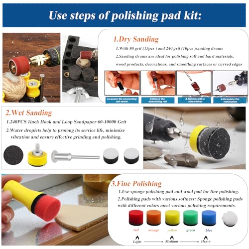 279PCS 1Inch Sanding Discs and Drum for Dremel Tool Accessories,60-10000 Grit Hook and Loop Sandpaper for Polishing Kit,Sanding Bits kit for Resin/Rock/Making Jewelry Polishing - size: 1inch-KIT