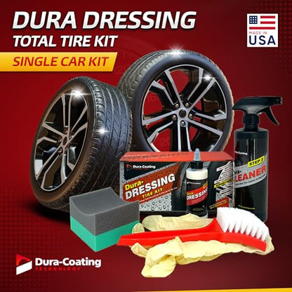 DURA-COATING TECHNOLOGY, Dressing Total Tire Kit, Single Car Kit - All Inclusive Tire Shine, and Cleaner Kit for a Lasting Shine and Brilliant Finish - 16 Ounce Tire Cleaning Spray - Made in The USA - size: Single Car - TOTAL TIRE KIT