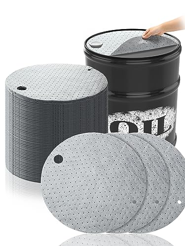 Frienda 25 Pcs Drum Top Oil Absorbent Pads for 30 Gallon Drums Barrel Absorbent Pads Mat 17.7" Diameter Lid Oil Mat with Bungs 0.75" and 2" Diameter(Gray) - color: Gray, size: 30 Gallon