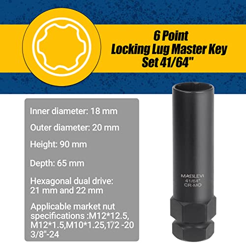 MABLEVI 8PCS Wheel Lock Removal Kit, SAE Metric Locking Lug Nut Master Key Set for Aftermarket and Factory Wheel Tire Keys, Removing Spline Lug Nut Socket - size: Standard 8pcs