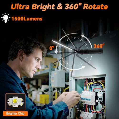2Pack Magnetic Rechargeable LED Work Light/Flashlight for Mechanics | All Aluminum, 1500 High Lumens, Digital Display, 7 Modes, 360° Rotation, for Car Repairing, Emergency, Gifts for Father - size: 2Pack