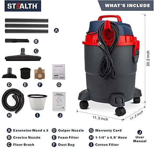 Stealth Wet/Dry Vacuum 5 Gallon, 5.5 Peak HP Shop Vacuum with Blower & Drain Port for Home Clean, Garage Clean, Car Detailing, Workshop, ECV05P2 Small Shop Vac