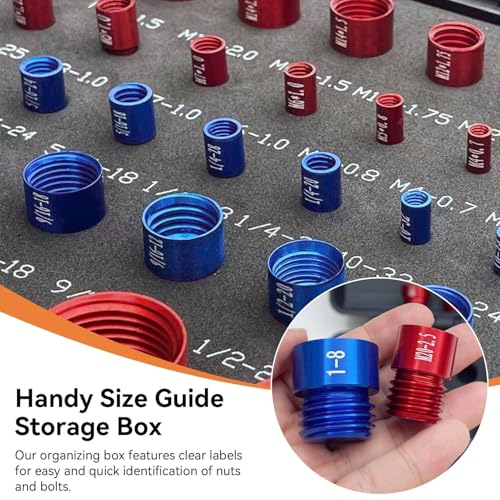 44PCS Nut and Bolt Thread Checker Standard 23 Inch & 21 Metric Bolt Nut Thread Measure Gauge Checker Box Set Bolt Size Finder for Size Check on Tricky and Narrow Area