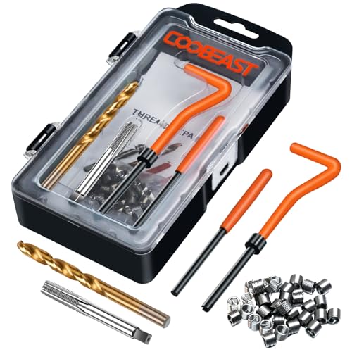 coobeast Thread Repair Kit, Thread Repair Tool with HSS Drill Bit & 30pcs 304 Stainless Steel Inserts, Complete Helicoil Rethreading Tool Set for Automotive Engine with Portable Carry Case M6x1.0 - size: M6x1.0