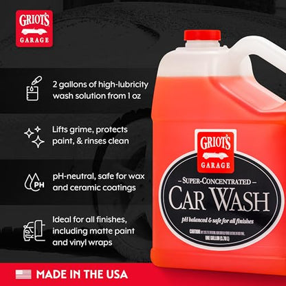 Griot's Garage Super-Concentrated Car Wash for Vehicle Washing and Cleaning, Foaming Liquid Soap, Won't Strip Waxes, Sealants or Ceramic Coatings, pH Balanced, 11103, One Gallon - size: 128 Fl Oz (Pack of 1)