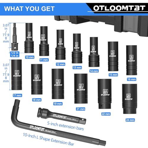 OTLOOMTBT 16PCS 1/2" Drive Impact Socket Set | Easy-to-Read Size Markings - style: 16PCS 1/2" Drive Impact Socket Set (Metric)