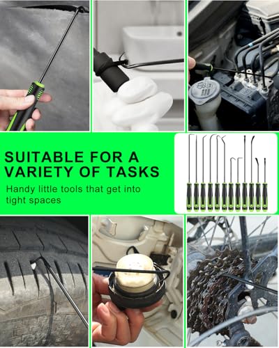 12 Pcs Pick Set Mechanic, Hook and Pick Tool Set with Non-Slip Grip, Long and Short Automotive Pick Set for Oil Seal, O-Ring and Gasket Removal, Car Repair, Mechanical and DIY Use, Black/Green - color: Black/Green